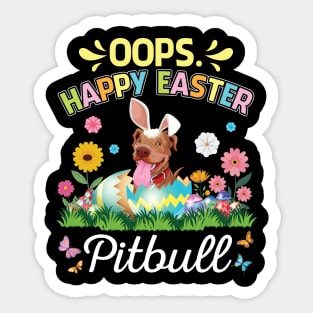 Pitbull Dog Bunny Costume Playing Flower Eggs Happy Easter Sticker